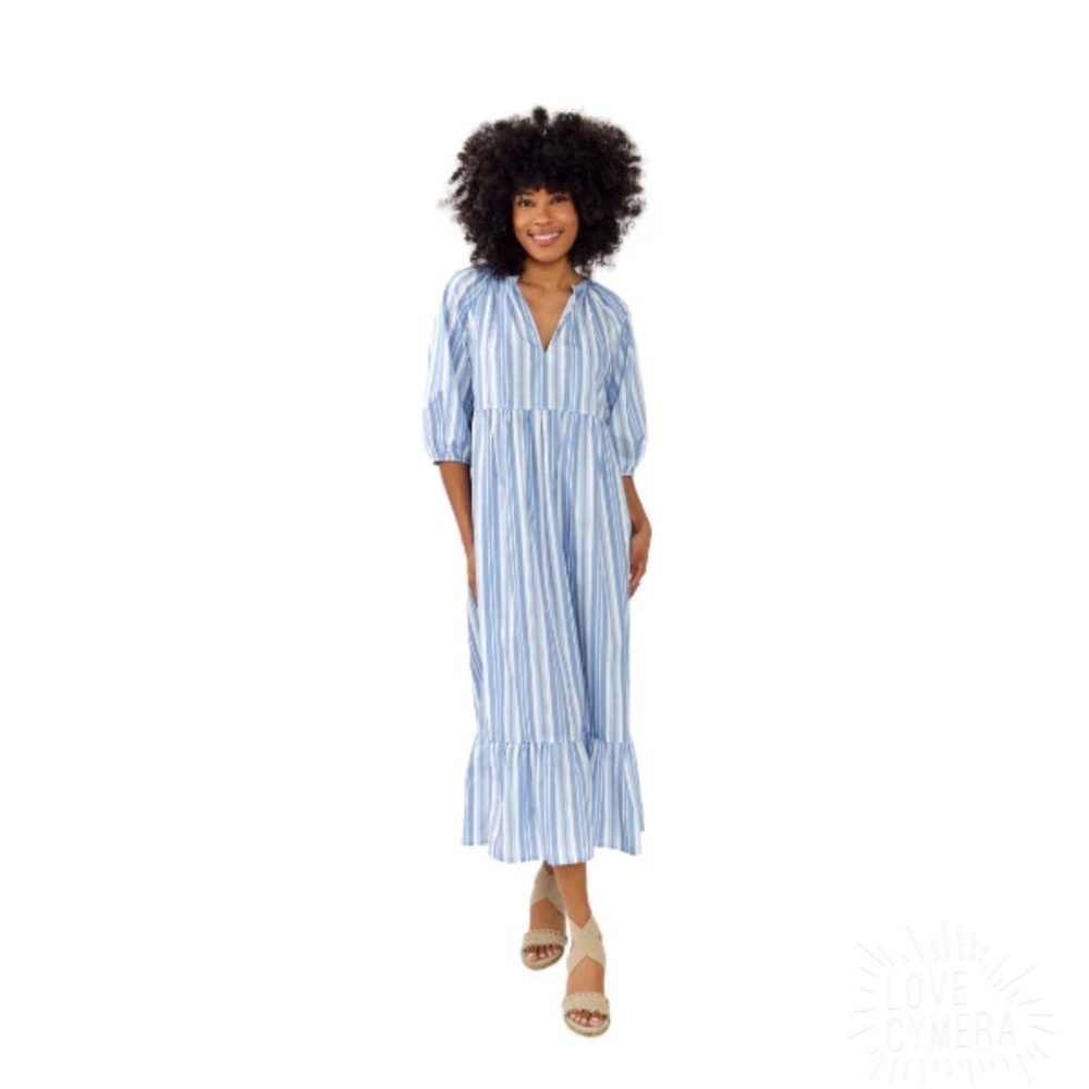 Elegant Blue Striped Maxi Dress